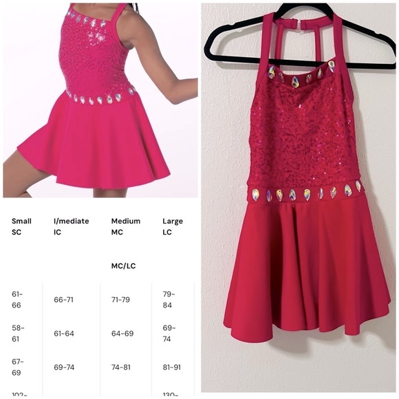 Weissman LC Large (12-14) Pink Sequins & Crystal Dance Costume Halter Neckline - Picture 1 of 9
